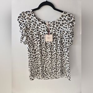 Autres Filles Animal Print Patterned Blouse with Puff Sleeves Size Small